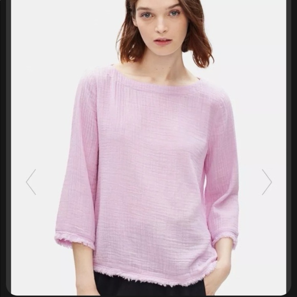 EILEEN FISHER (L) Organic Cotton Gauze Boxy Relaxed Top Women's Mallow Purple